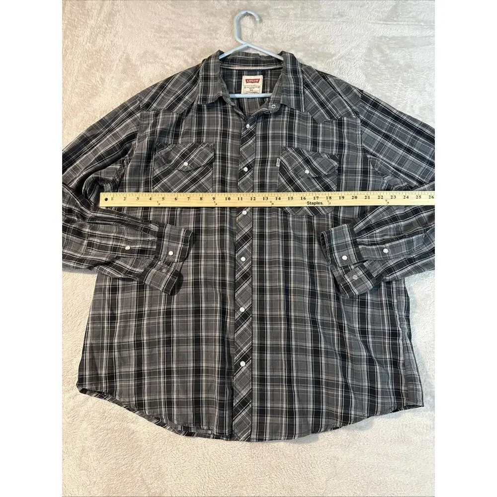 Levi’s Pearl Snap Western Cowboy Nashville Shirt Men’s XL grey Plaid Regular Fit
